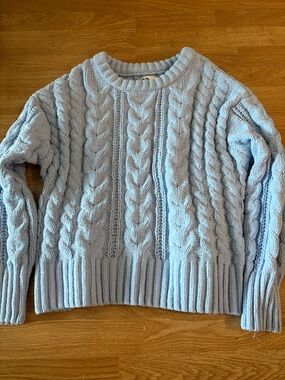 SO Light Blue Cable-Knit Crewneck Sweater